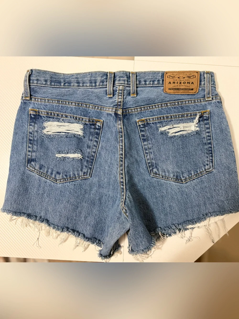 Arizona Jean Company Frayed Distressed Cut Off Blue Denim Shorts